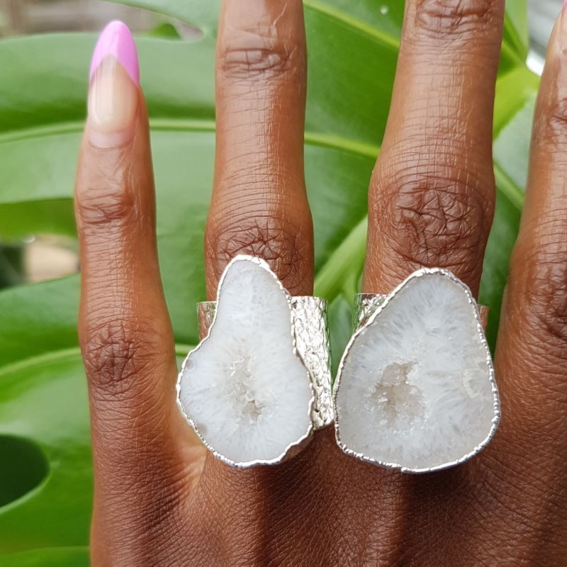 Silver Natural White Gemstone Mega Statement Ring image