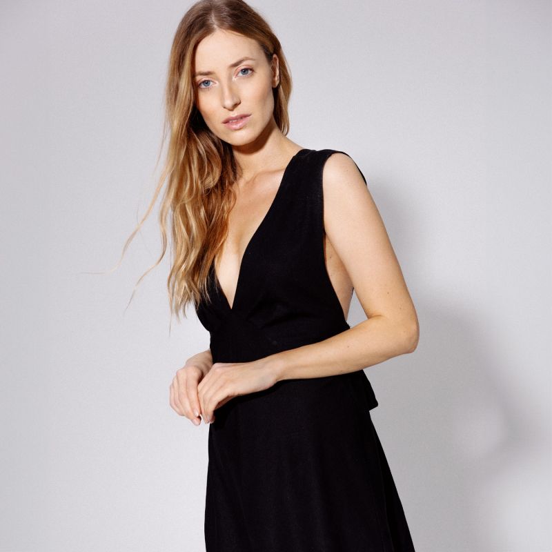 Bow Back Linen Maxi Dress - Black image