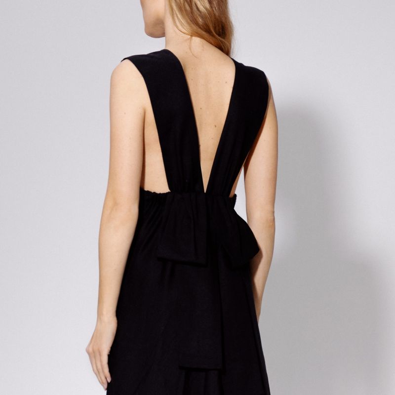 Bow Back Linen Maxi Dress - Black image