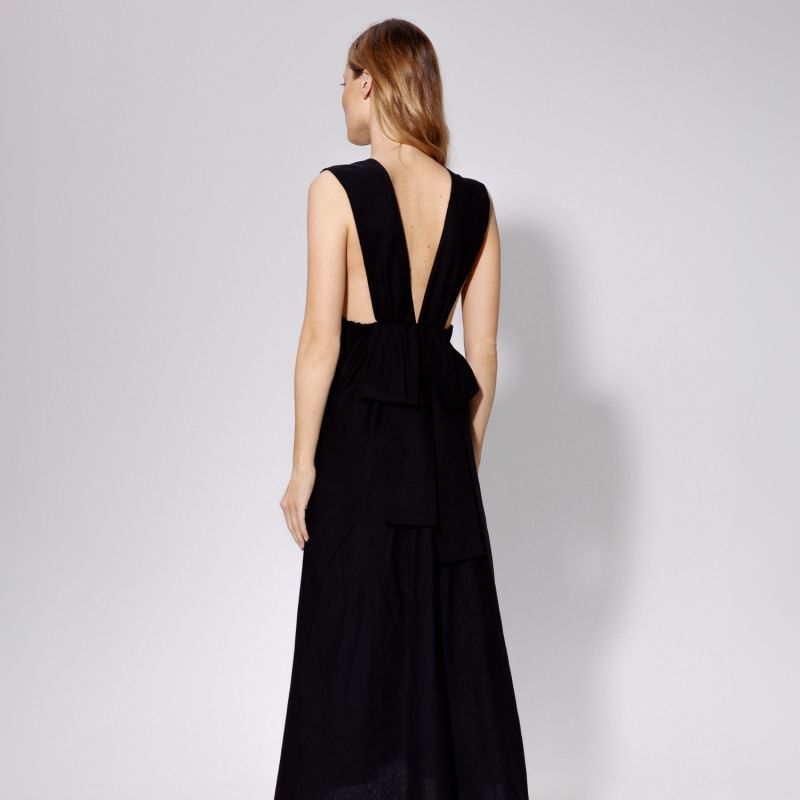 Bow Back Linen Maxi Dress - Black image