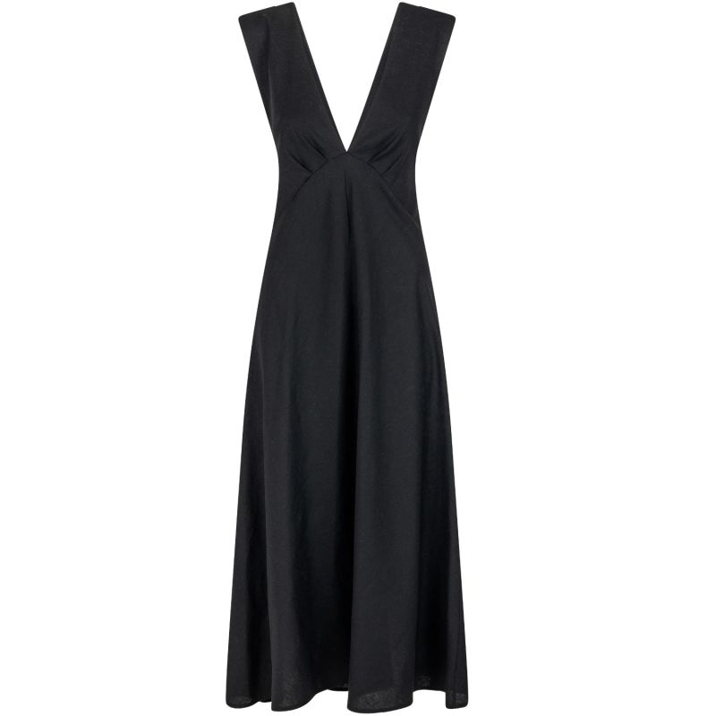 Bow Back Linen Maxi Dress - Black image