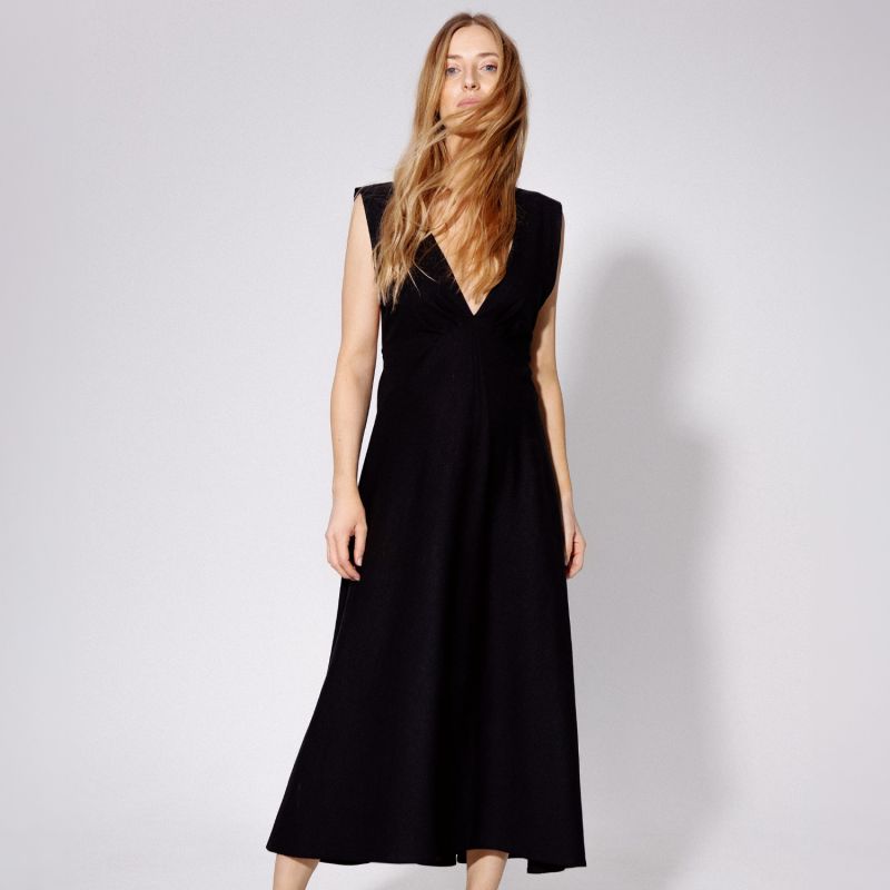 Bow Back Linen Maxi Dress - Black image