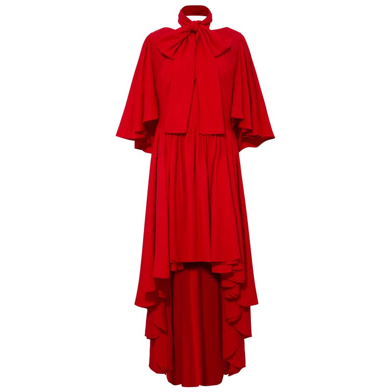 Bow Tie Neck Cape Sleeve Maxi Dress - Deep Red image