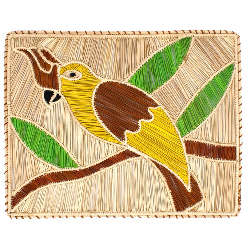 Set X 4 Natural Woven Straw Yellow Cockatoo Rectangular Placemats Washein Wolf & Badger