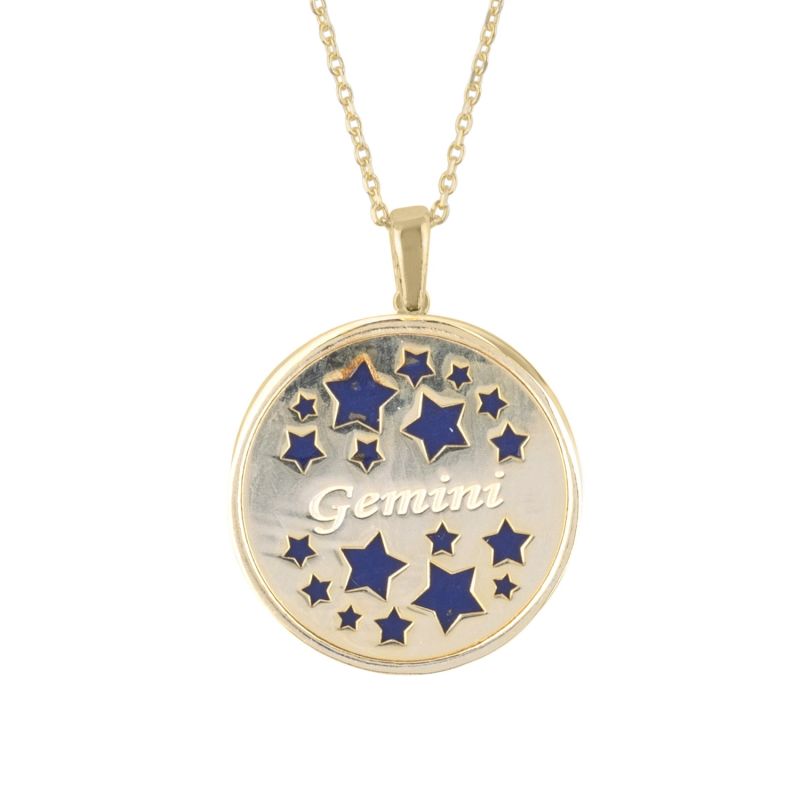 Zodiac Lapis Lazuli Gemstone Star Constellation Pendant Necklace Gold Gemini image