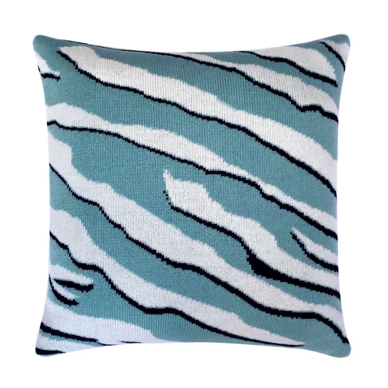 Wild Tiger Wool & Cashmere Knitted Cushion Turquoise image