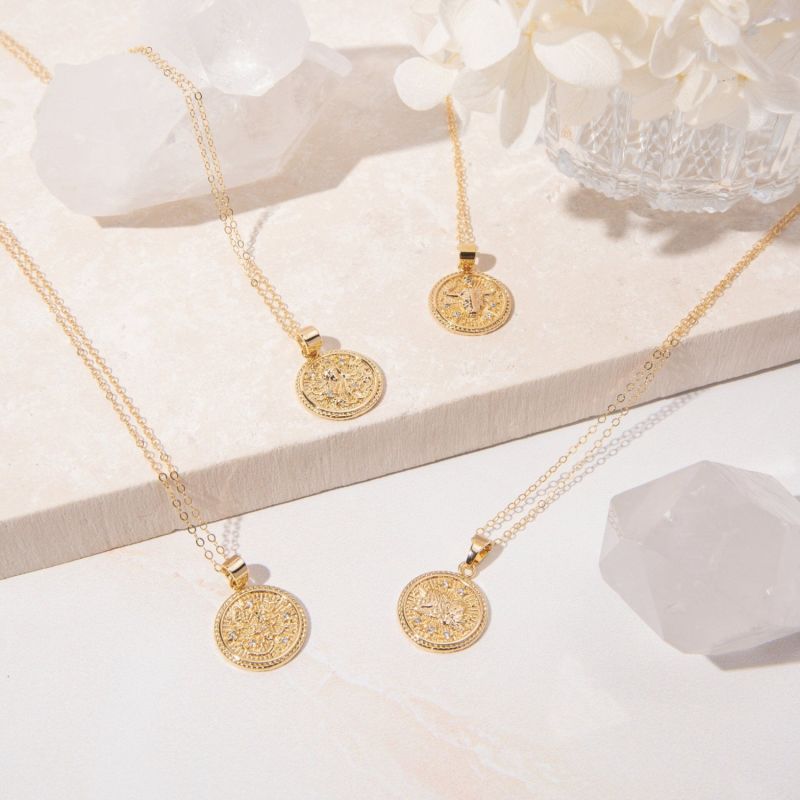 Gemini Zodiac Medallion Pendant Gold Filled Necklace image