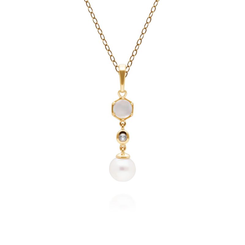 Modern Pearl, Moonstone & Topaz Drop Pendant In Gold Plated Silver image