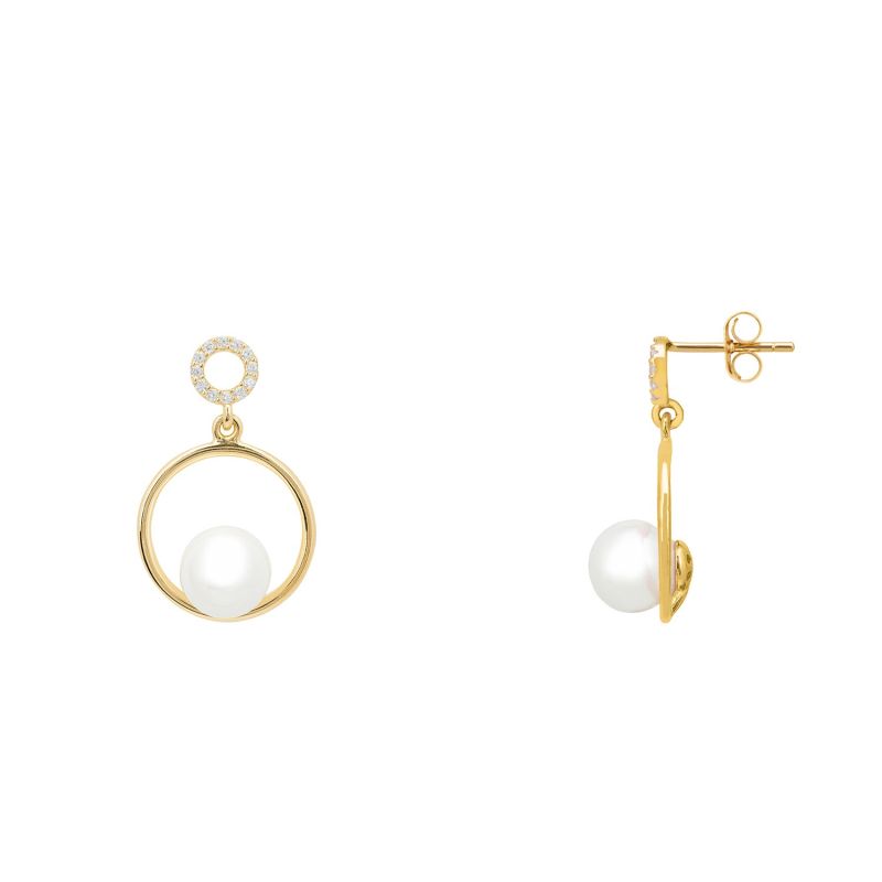 Pearl In Halo Small Drop Earrings Gold image