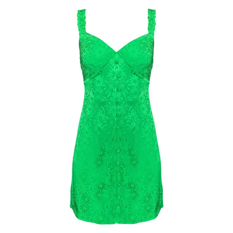 The Brigitte Button Front Mini Dress In Green Daisy image