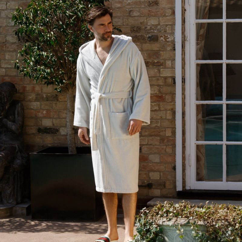 Men's Hooded Nua Cotton Dressing Gown - Pale Grey image