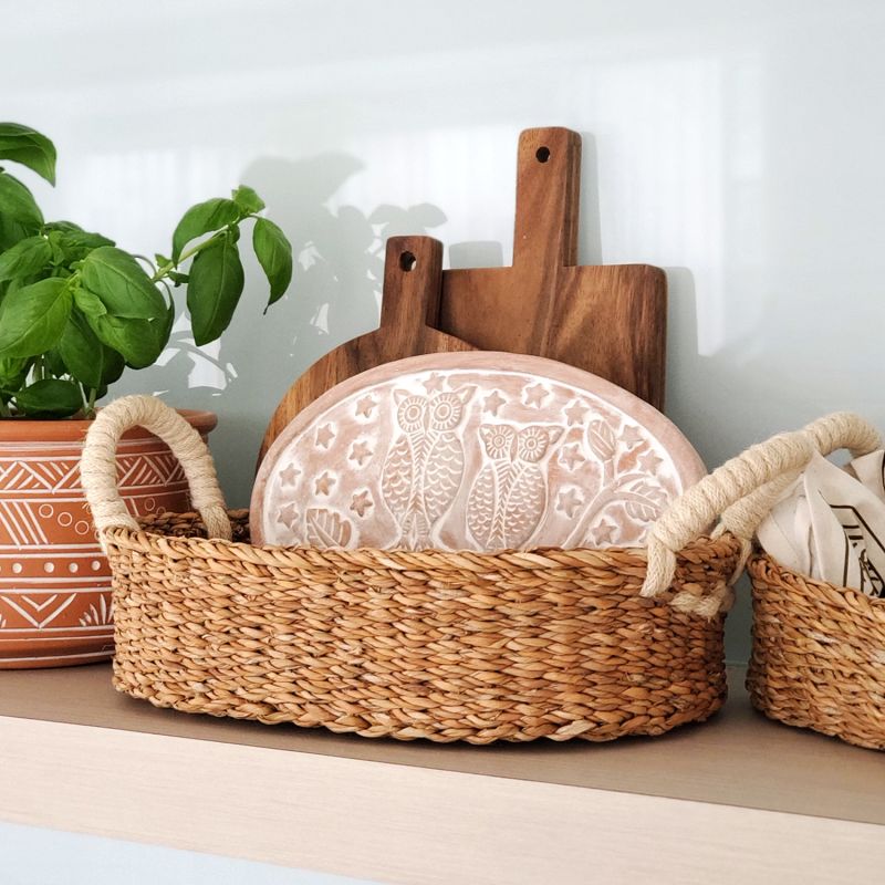 Bread Warmer & Basket Gift Set With Light Brown Tea Towel - Owl Oval image