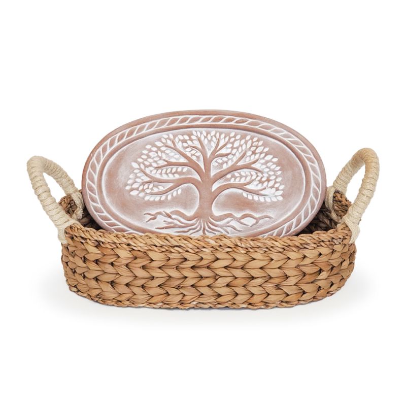 Bread Warmer & Wicker Basket - Tree Of Life Oval image