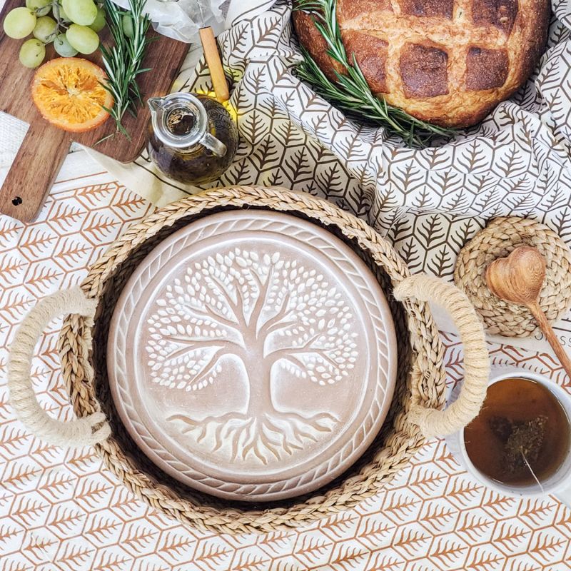 Bread Warmer & Wicker Basket - Tree Of Life Round image