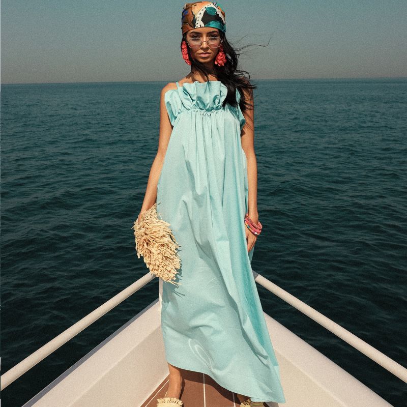 Breezy Strap Dress With Gathered Style - Aquatic image