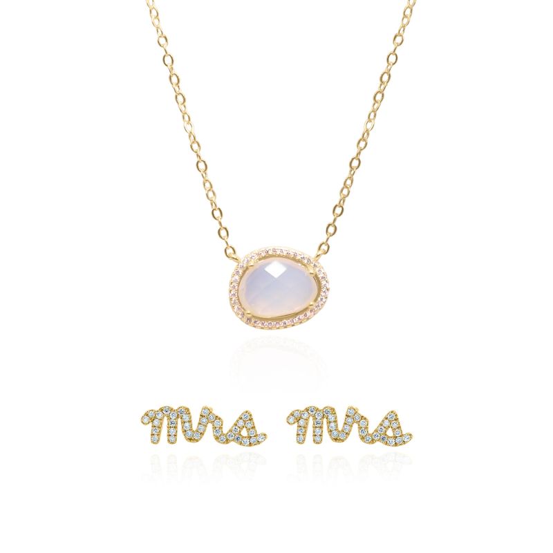 Bride Moonstone Gift Set - Earrings & Necklace - Gold Plated image