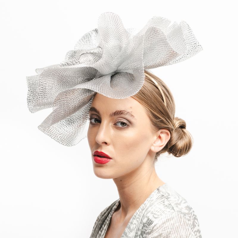 Bright Silver Lurex Crin Headpiece On Metal Headband image