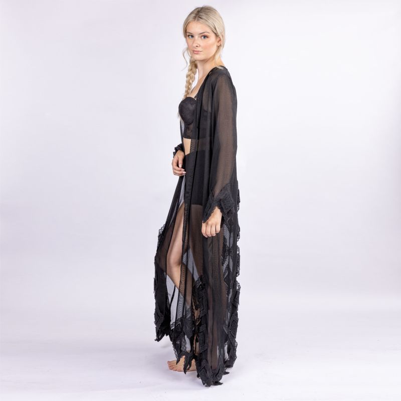 Bronte - Luxuriously Long Black Robe With Lace Feature image