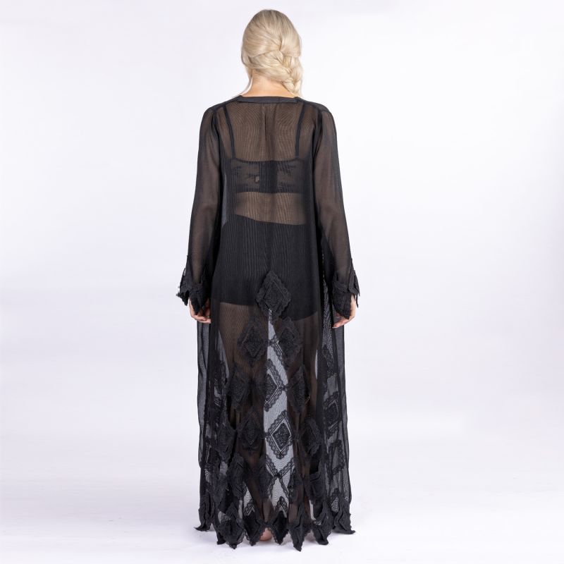 Bronte - Luxuriously Long Black Robe With Lace Feature image