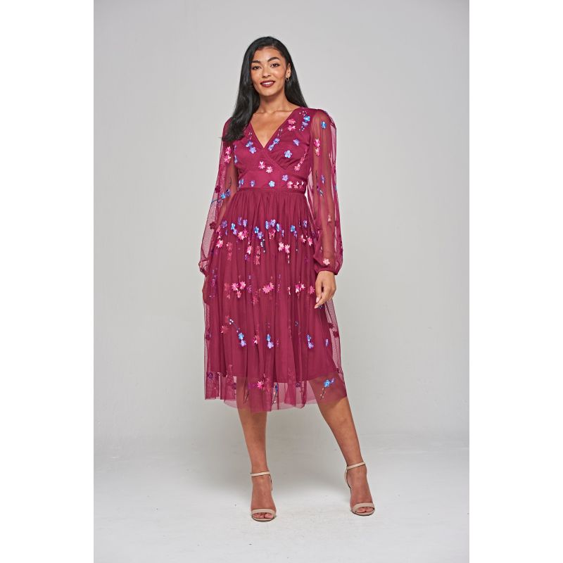 Brooke Floral Embroidered Midi Dress - Boysenberry image