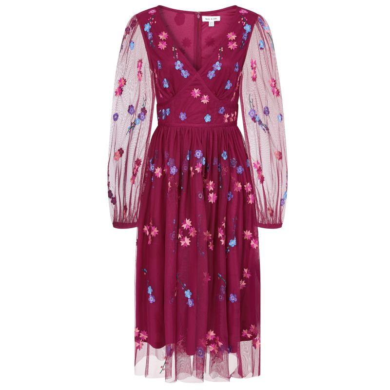 Brooke Floral Embroidered Midi Dress - Boysenberry | Frock and Frill ...