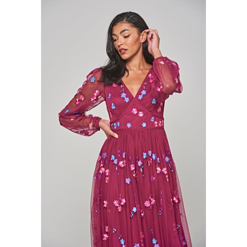 Brooke Floral Embroidered Midi Dress - Boysenberry image