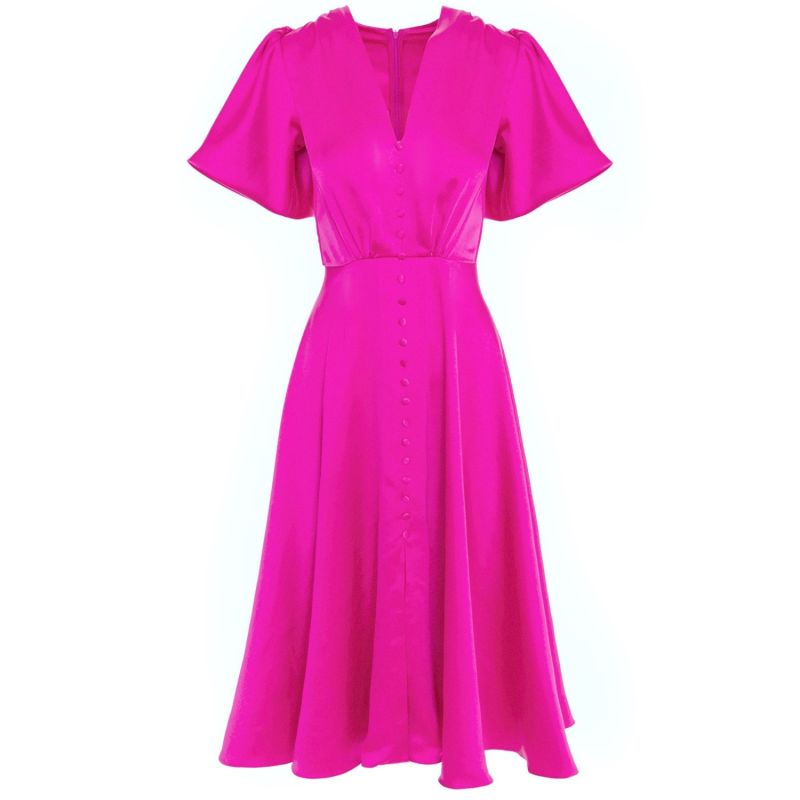 Brooklyn Retro Midi Satin Dress In Fuchsia image