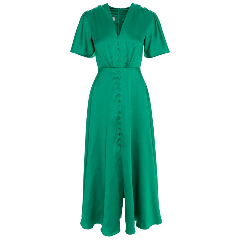 Brooklyn Retro Midi  Satin Dress In Green image