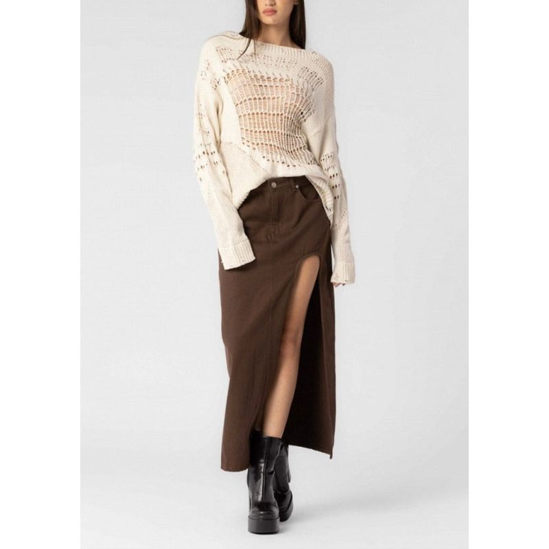 Brown Cotton Maxi Side Slit Skirt image