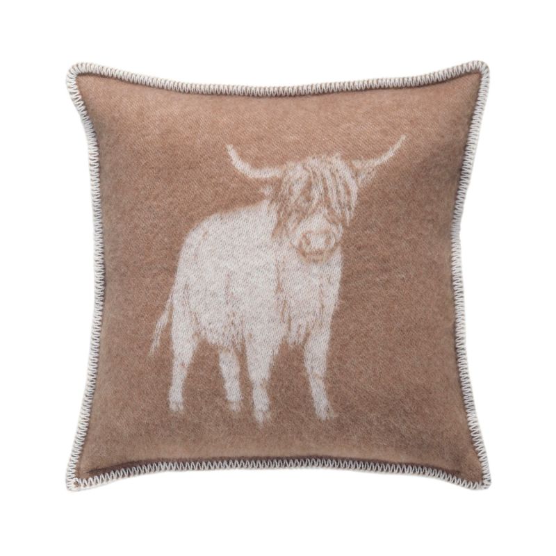 Brown Highland Cow Wool Cushion image