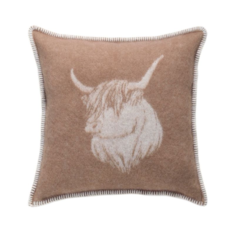 Brown Highland Cow Wool Cushion image