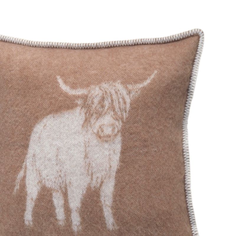 Brown Highland Cow Wool Cushion image