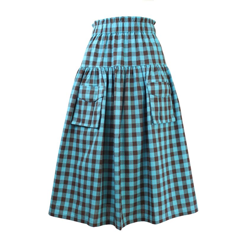 Brown & Turquoise Gingham Linen Cargo Skirt image