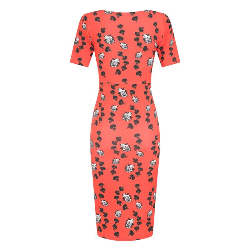 Floral Cotton Midi Dress - Red image