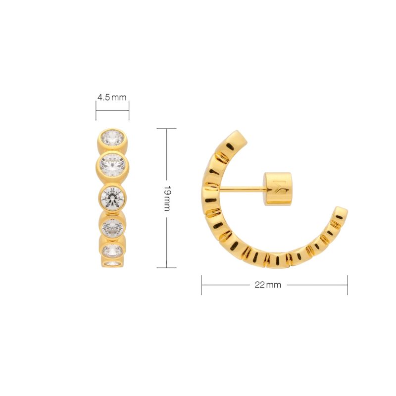 Graduated Bezel Set CZ Huggie Earrings - Gold image