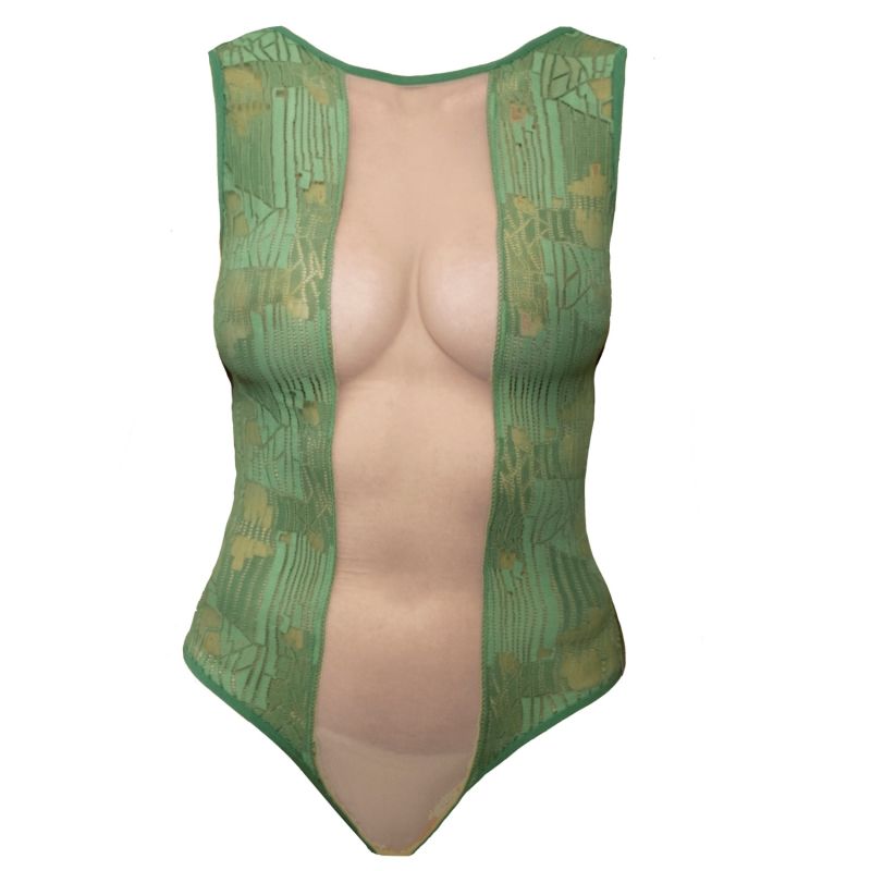 Cleopatra Green Geometric Lace Maillot Bodysuit image