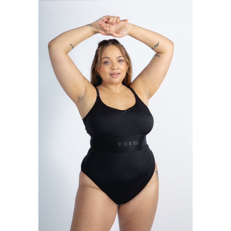 We Are We Wear Plus Debbie deep band high leg swimsuit in black