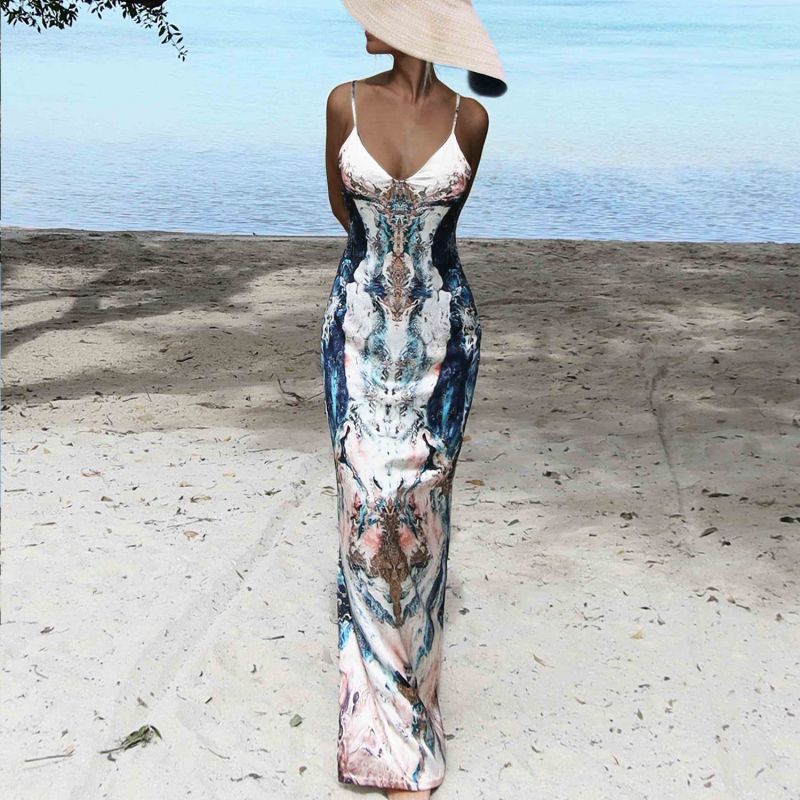 Silk Slip Dress - Ocean Print image