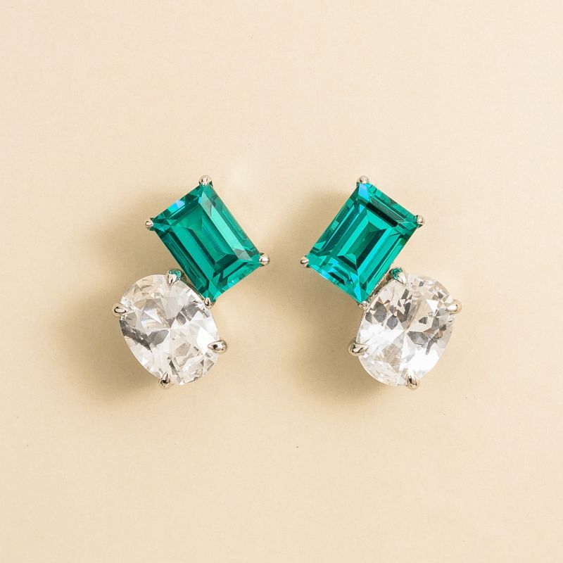 Buchon White Gold Earrings Set With Paraiba & White Sapphire image