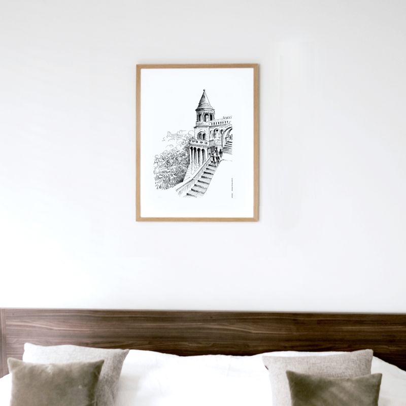 Budapest Castle Hand-Drawn Art Print - Capturing Hungary's Majestic Beauty image