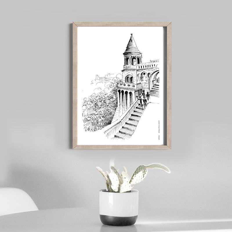 Budapest Castle Hand-Drawn Art Print - Capturing Hungary's Majestic Beauty image