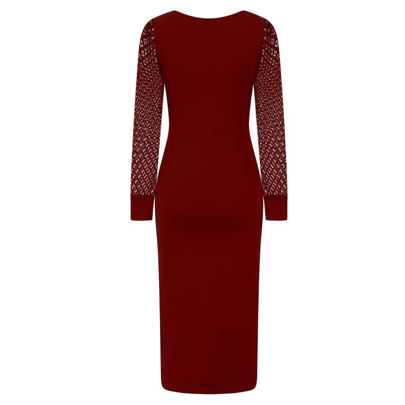 Burgundy Lace Sleeve Jersey Midi Dress image