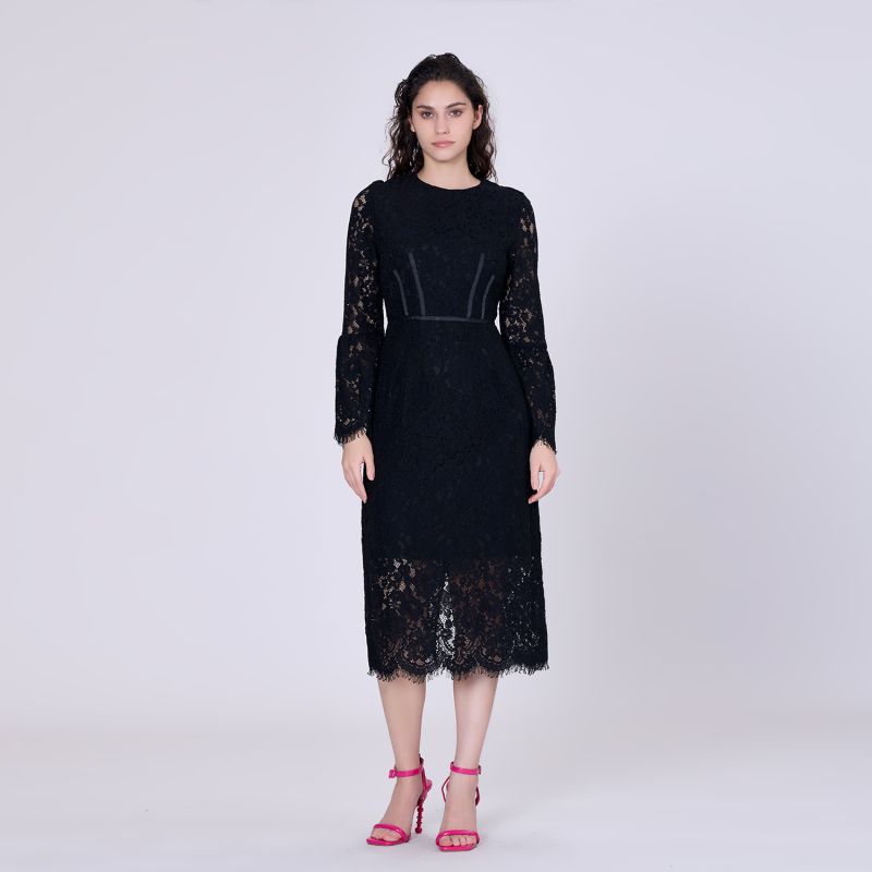 Bustier Lines And Tulip Sleeves Lace Dress - Black | Smart and Joy ...