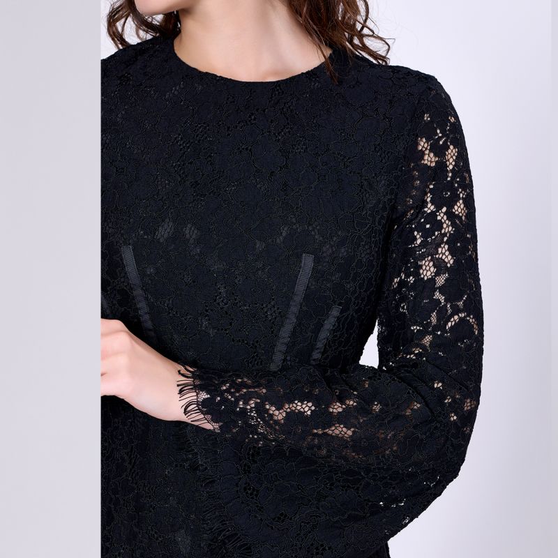 Bustier Lines And Tulip Sleeves Lace Dress - Black | Smart and Joy ...