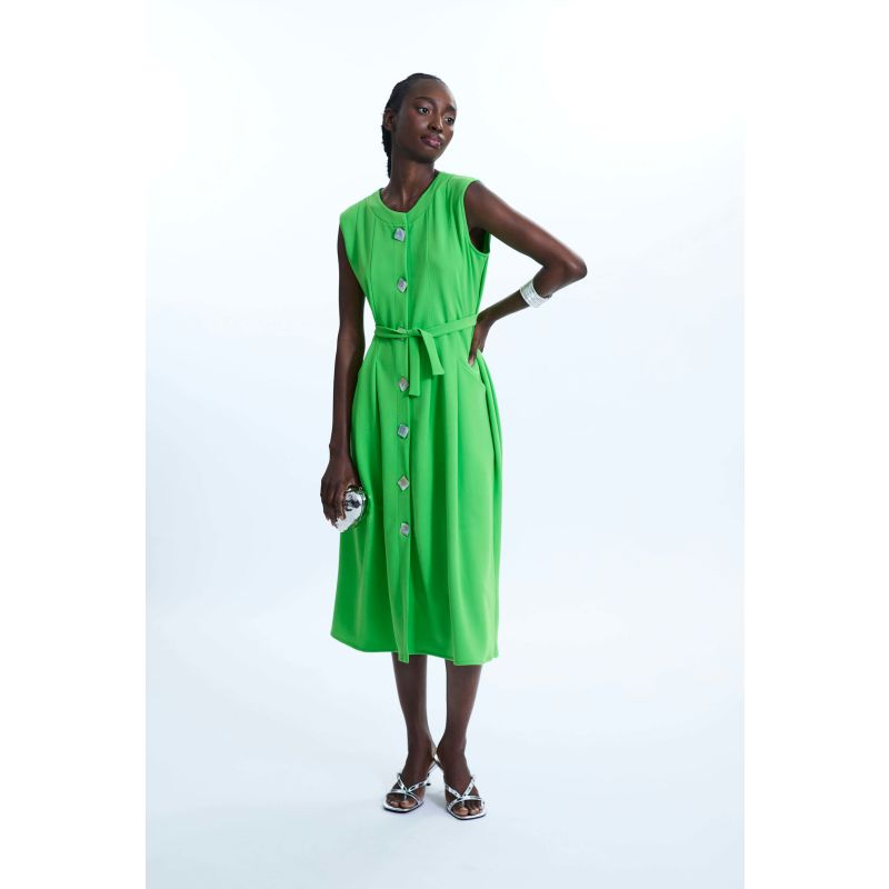 Buttoned Pocket Sleeveless Midi Dress Green image