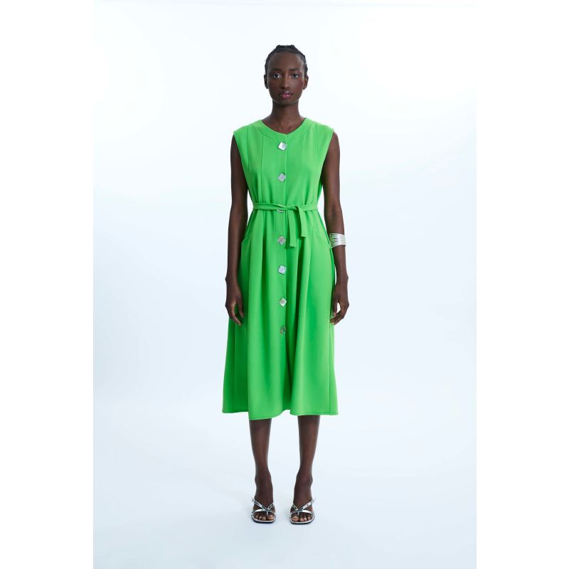 Buttoned Pocket Sleeveless Midi Dress Green image