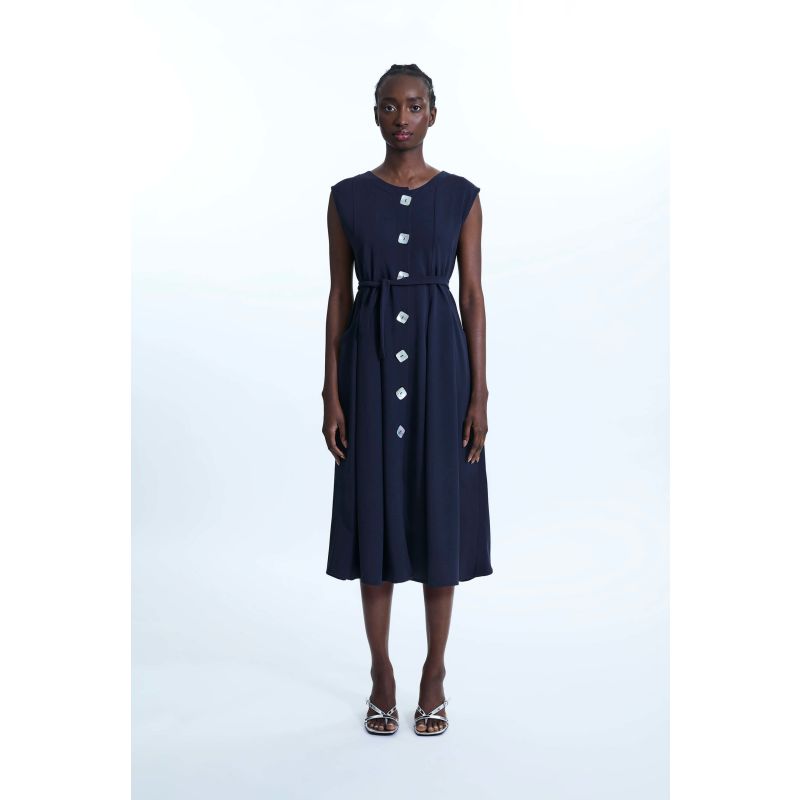 Buttoned Pocket Sleeveless Midi Dress Navy image