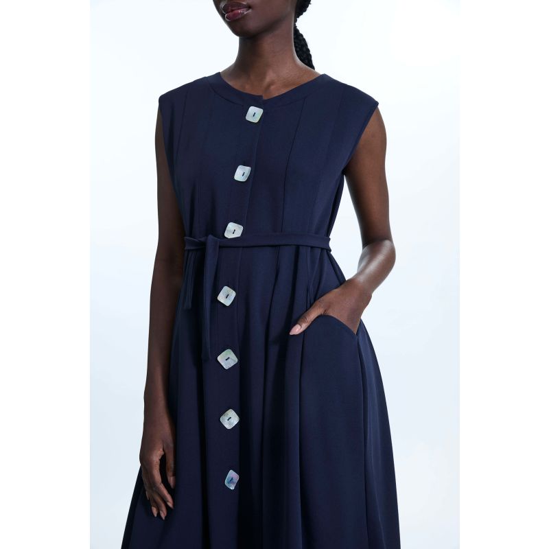 Buttoned Pocket Sleeveless Midi Dress Navy image