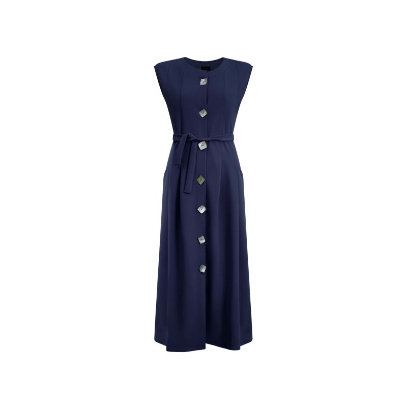 Buttoned Pocket Sleeveless Midi Dress Navy image