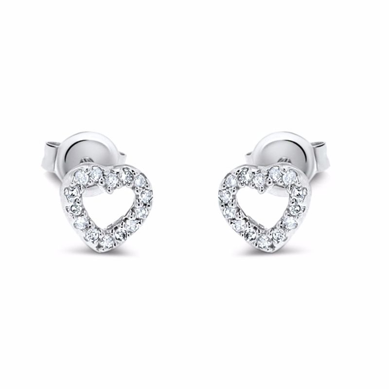 Small Heart Diamond Studs 14K White Gold image